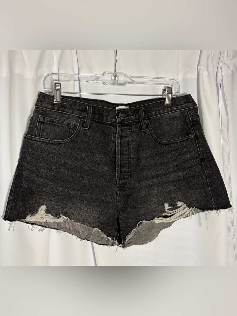 Z SUPPLY Black Denim Distressed Button Fly Shorts size 30